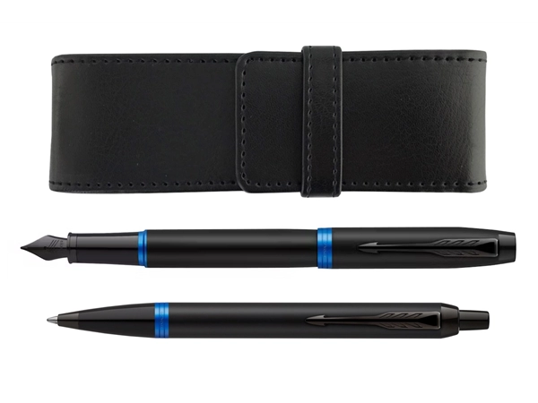 Parker IM Vibrant Rings Blue Fountain Pen, Ballpoint Pen and Pouch